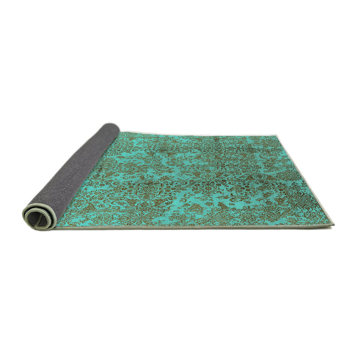 Sideview of Oriental Turquoise Industrial Rug, urb1463turq