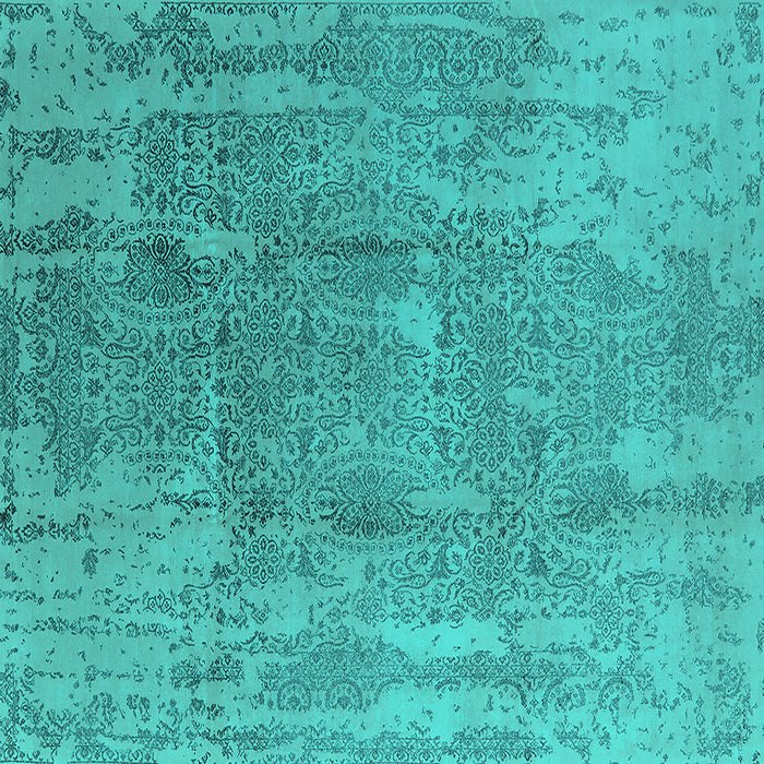 Square Machine Washable Oriental Turquoise Industrial Area Rugs, wshurb1464turq