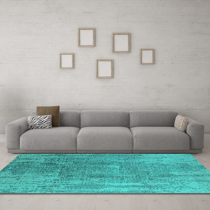 Machine Washable Oriental Turquoise Industrial Area Rugs in a Living Room,, wshurb1464turq