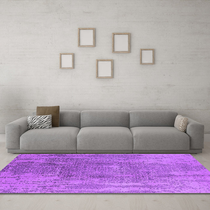 Machine Washable Oriental Purple Industrial Area Rugs in a Living Room, wshurb1464pur