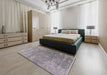 Mid-Century Modern Silver Pink Oriental Rug in a Bedroom, urb1464