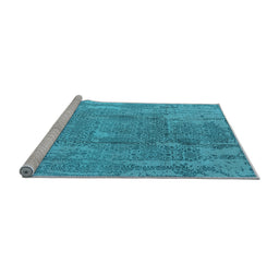 Sideview of Machine Washable Oriental Light Blue Industrial Rug, wshurb1464lblu