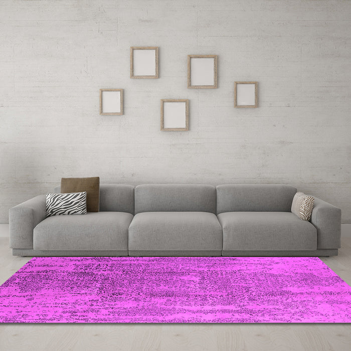 Machine Washable Oriental Pink Industrial Rug in a Living Room, wshurb1464pnk