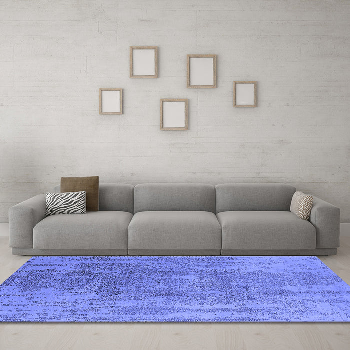Machine Washable Oriental Blue Industrial Rug in a Living Room, wshurb1464blu