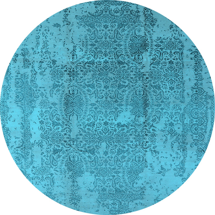 Round Machine Washable Oriental Light Blue Industrial Rug, wshurb1464lblu