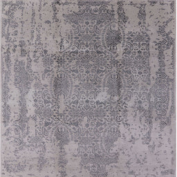 Square Mid-Century Modern Silver Pink Oriental Rug, urb1464