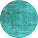 Round Oriental Turquoise Industrial Rug, urb1464turq