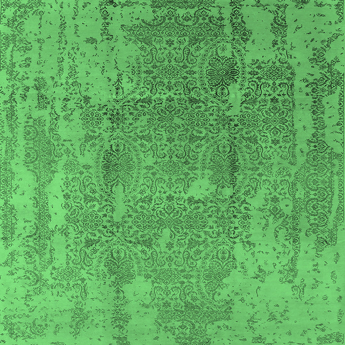 Square Machine Washable Oriental Emerald Green Industrial Area Rugs, wshurb1464emgrn