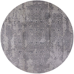 Round Mid-Century Modern Silver Pink Oriental Rug, urb1464