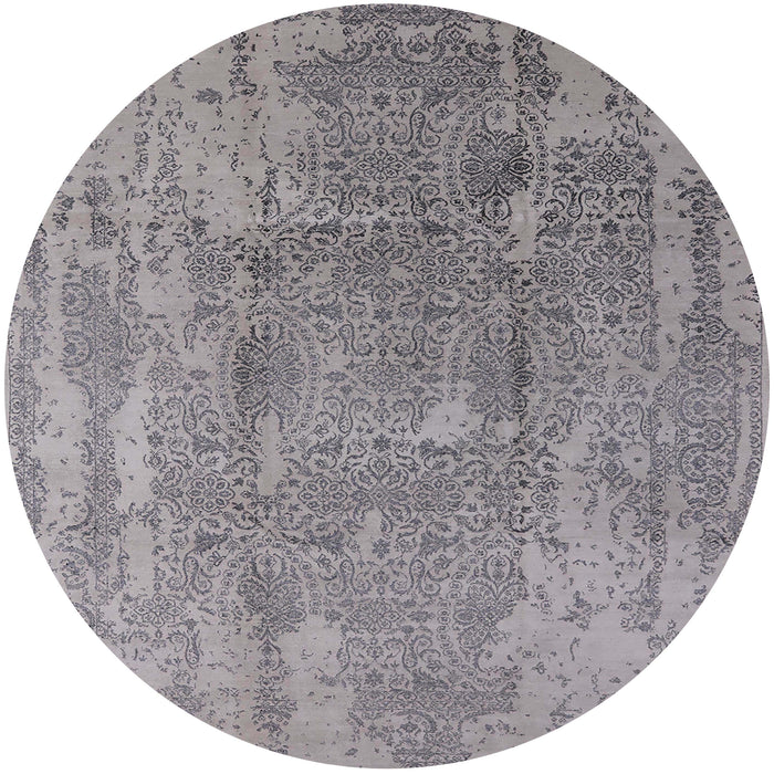 Round Mid-Century Modern Silver Pink Oriental Rug, urb1464