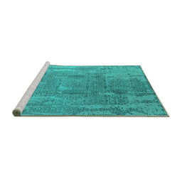 Sideview of Machine Washable Oriental Turquoise Industrial Area Rugs, wshurb1464turq