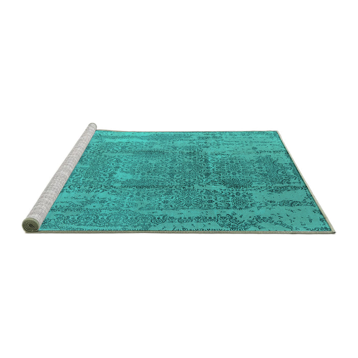 Sideview of Machine Washable Oriental Turquoise Industrial Area Rugs, wshurb1464turq