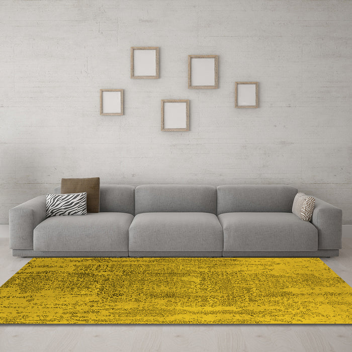 Machine Washable Oriental Yellow Industrial Rug in a Living Room, wshurb1464yw