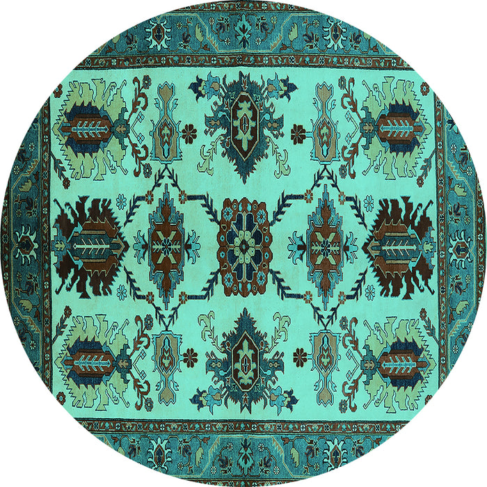 Round Machine Washable Oriental Turquoise Industrial Area Rugs, wshurb1465turq