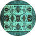 Round Machine Washable Oriental Turquoise Industrial Area Rugs, wshurb1465turq