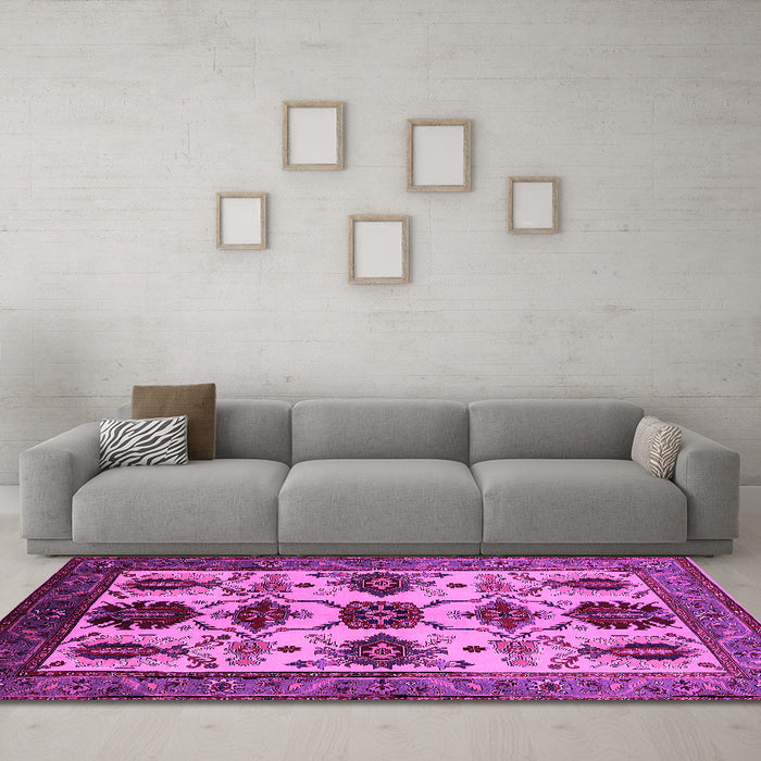 Machine Washable Oriental Pink Industrial Rug in a Living Room, wshurb1465pnk