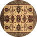 Round Machine Washable Oriental Brown Industrial Rug, wshurb1465brn