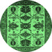 Round Machine Washable Oriental Emerald Green Industrial Area Rugs, wshurb1465emgrn