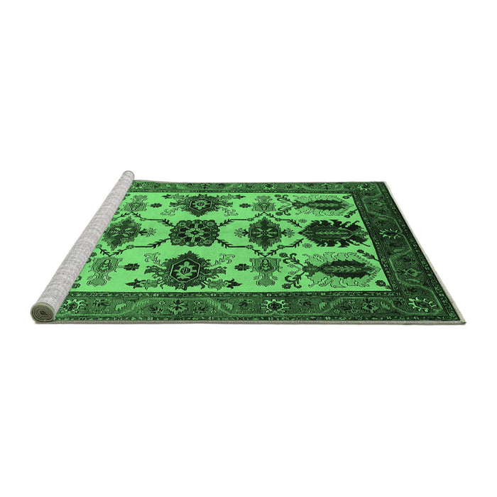 Sideview of Machine Washable Oriental Emerald Green Industrial Area Rugs, wshurb1465emgrn
