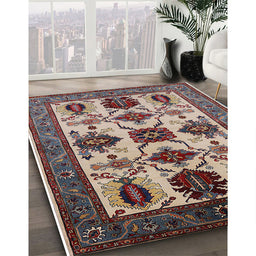 Mid-Century Modern Light French Beige Brown Oriental Rug in Family Room, urb1465
