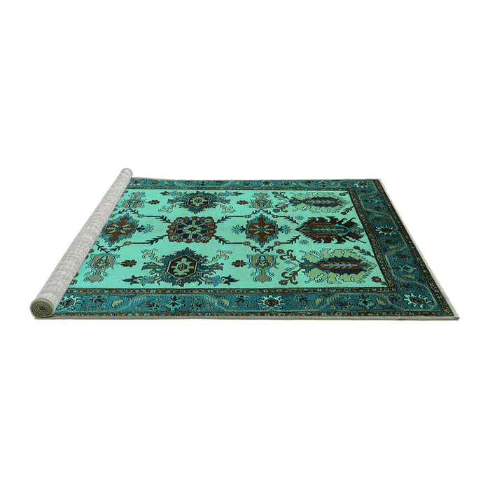 Sideview of Machine Washable Oriental Turquoise Industrial Area Rugs, wshurb1465turq