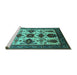 Sideview of Machine Washable Oriental Turquoise Industrial Area Rugs, wshurb1465turq