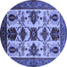 Round Machine Washable Oriental Blue Industrial Rug, wshurb1465blu