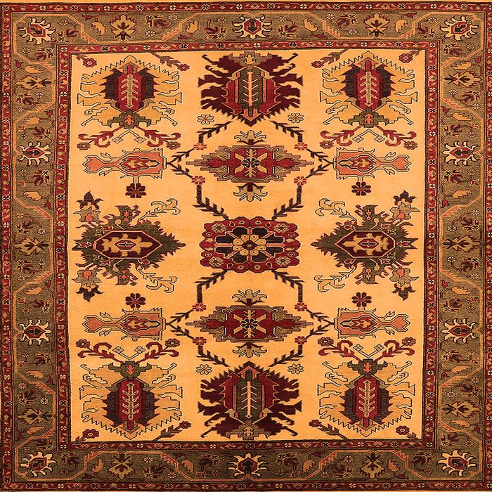 Square Machine Washable Oriental Orange Industrial Area Rugs, wshurb1465org