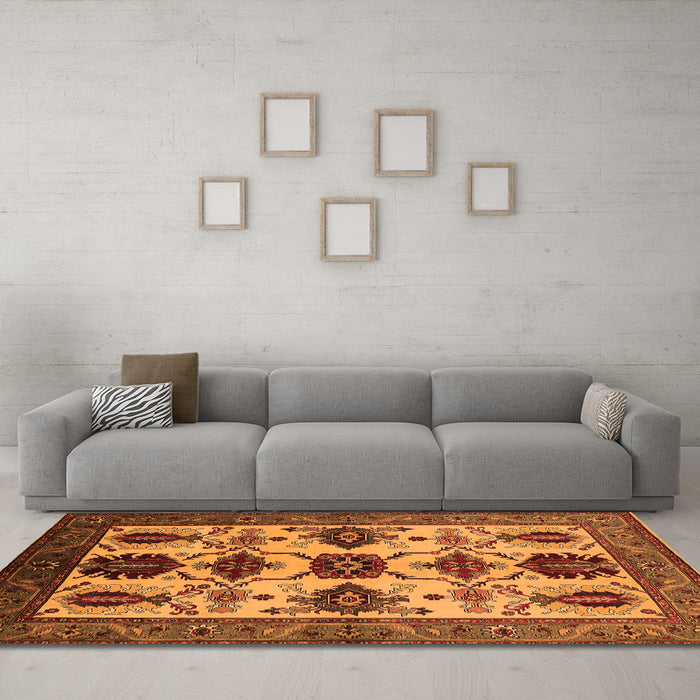 Machine Washable Oriental Orange Industrial Area Rugs in a Living Room, wshurb1465org