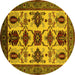 Round Machine Washable Oriental Yellow Industrial Rug, wshurb1465yw