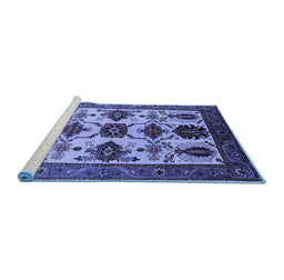 Sideview of Machine Washable Oriental Blue Industrial Rug, wshurb1465blu