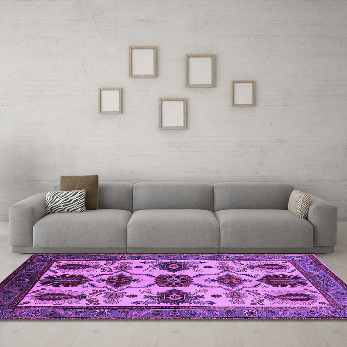 Machine Washable Oriental Purple Industrial Area Rugs in a Living Room, wshurb1465pur