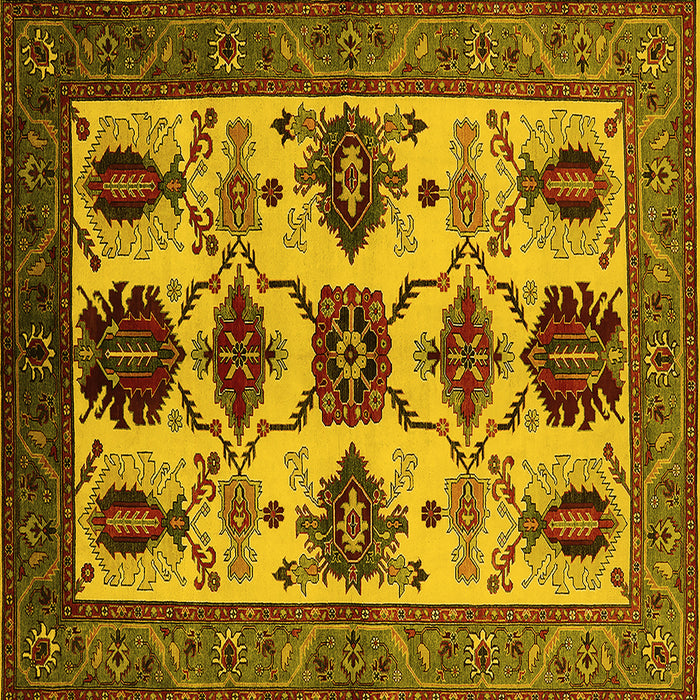 Square Machine Washable Oriental Yellow Industrial Rug, wshurb1465yw