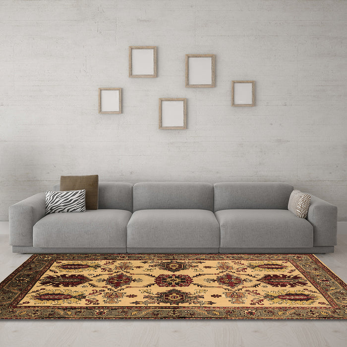 Machine Washable Oriental Brown Industrial Rug in a Living Room,, wshurb1465brn