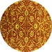 Round Machine Washable Oriental Yellow Industrial Rug, wshurb1466yw