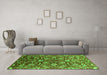 Machine Washable Oriental Green Industrial Area Rugs in a Living Room,, wshurb1466grn