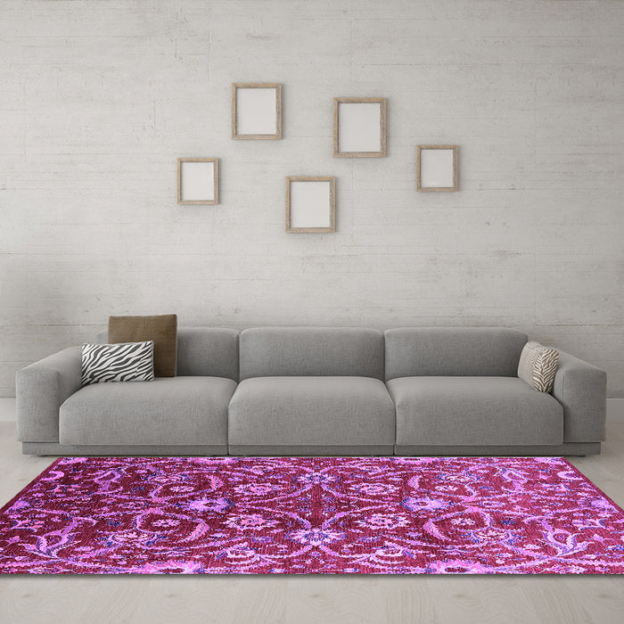 Machine Washable Oriental Purple Industrial Area Rugs in a Living Room, wshurb1466pur