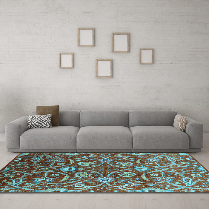 Machine Washable Oriental Light Blue Industrial Rug in a Living Room, wshurb1466lblu