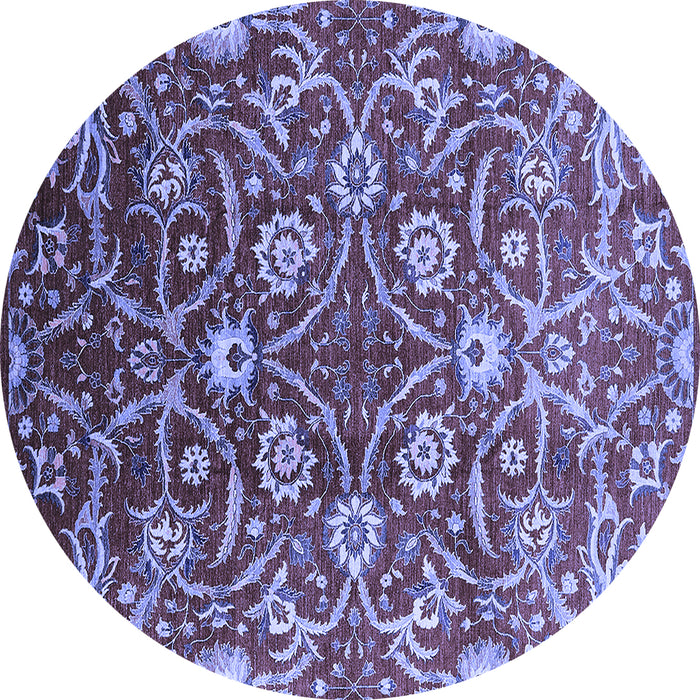 Round Machine Washable Oriental Blue Industrial Rug, wshurb1466blu