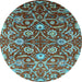 Round Machine Washable Oriental Light Blue Industrial Rug, wshurb1466lblu