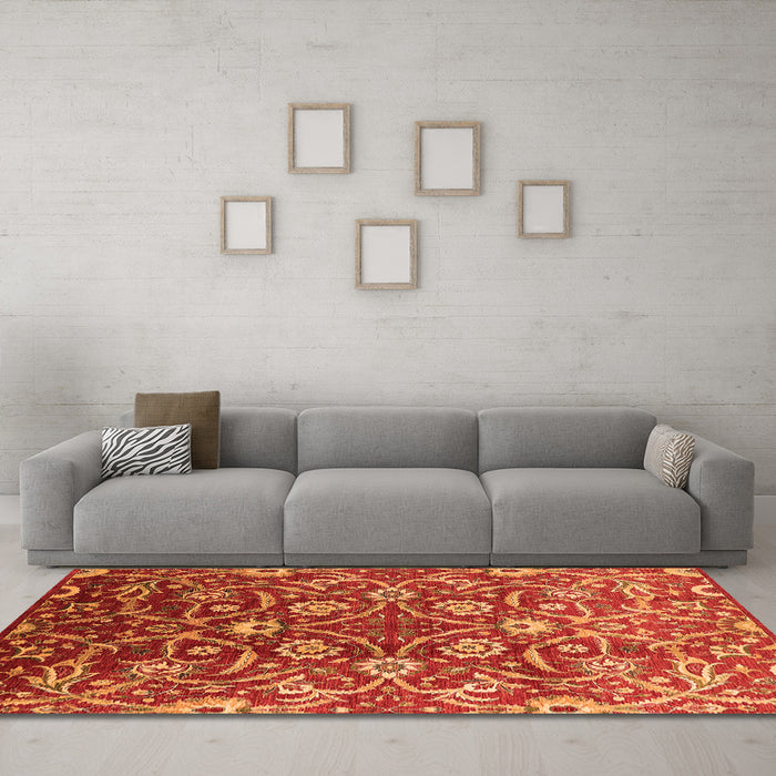 Machine Washable Oriental Orange Industrial Area Rugs in a Living Room, wshurb1466org