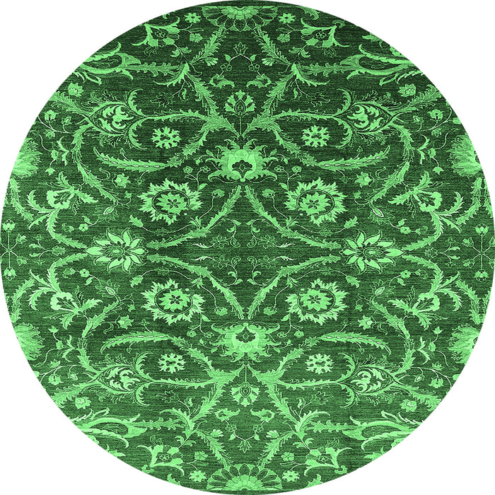 Round Machine Washable Oriental Emerald Green Industrial Area Rugs, wshurb1466emgrn
