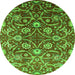 Round Machine Washable Oriental Green Industrial Area Rugs, wshurb1466grn