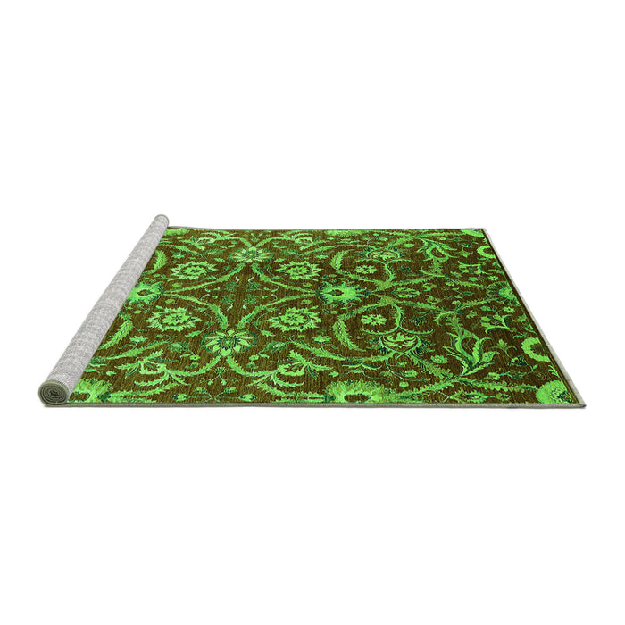 Sideview of Machine Washable Oriental Green Industrial Area Rugs, wshurb1466grn