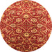 Round Machine Washable Oriental Orange Industrial Area Rugs, wshurb1466org