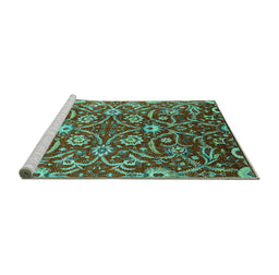 Sideview of Machine Washable Oriental Turquoise Industrial Area Rugs, wshurb1466turq
