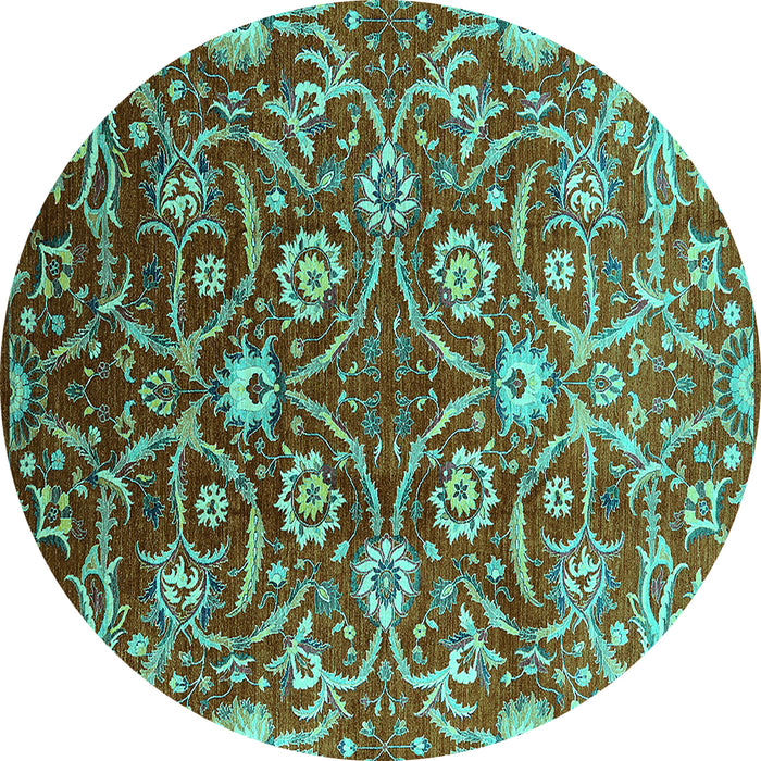 Round Oriental Turquoise Industrial Rug, urb1466turq