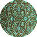 Round Oriental Turquoise Industrial Rug, urb1466turq