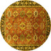 Round Machine Washable Oriental Yellow Traditional Rug, wshurb1467yw