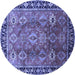 Round Machine Washable Oriental Blue Traditional Rug, wshurb1467blu